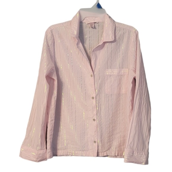 Victoria's Secret 💕 Soft ☁️ Pink 💗Metallic Shiny 💎Stripe PJ Set Size M - Picture 3 of 11